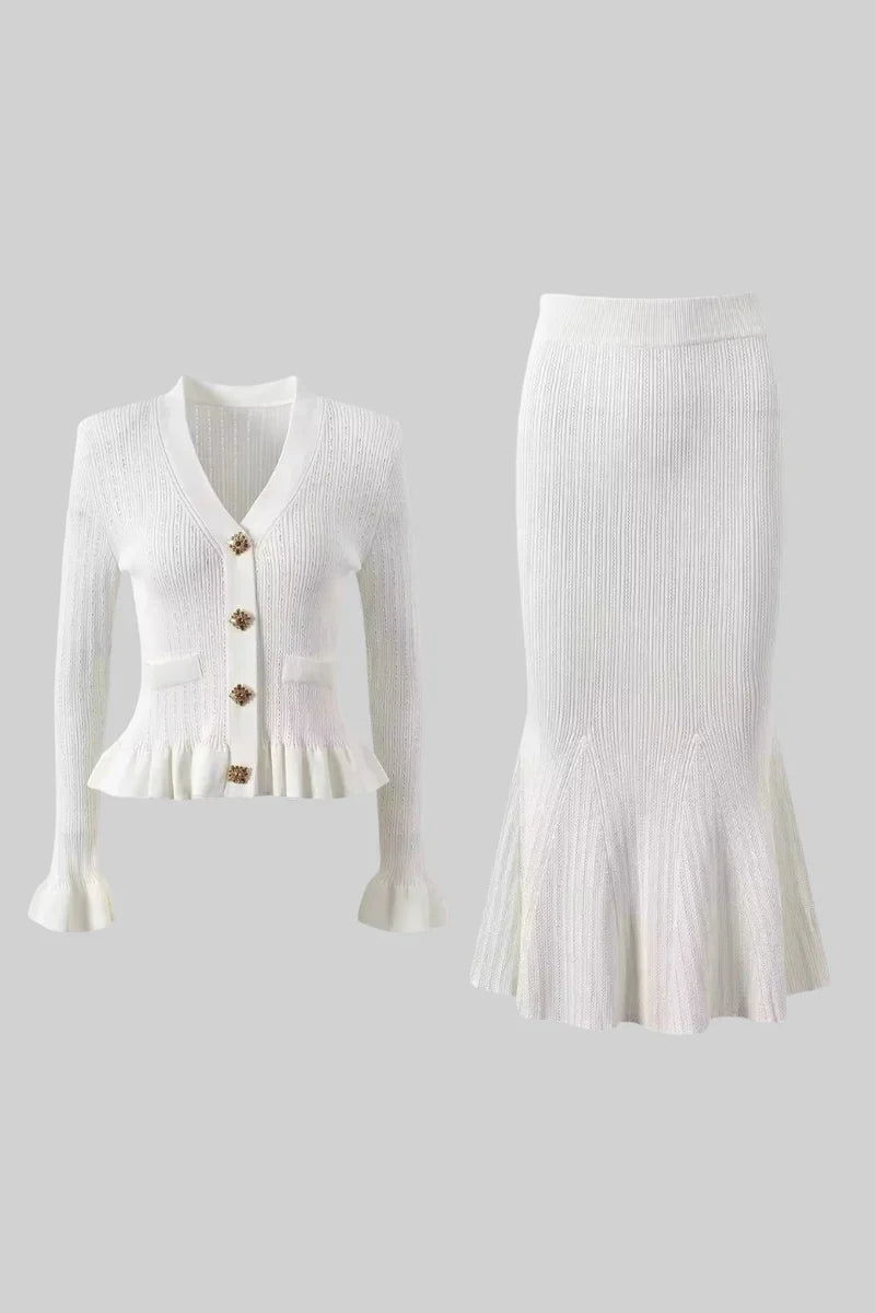 RIDEN RUFFLED JACKET & FLARED SKIRT KNIT MATCHING SET