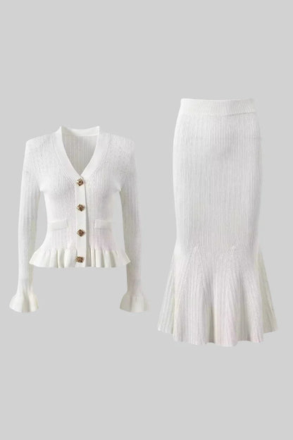 RIDEN RUFFLED JACKET & FLARED SKIRT KNIT MATCHING SET