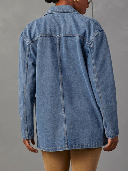 Pockets Buttoned Loose Long Sleeves Notched Collar Outerwear