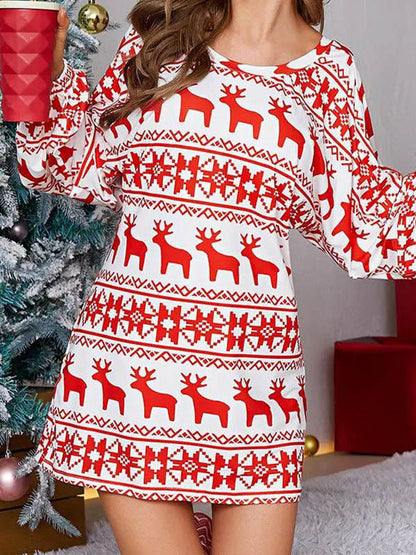 Long Sleeves Puff Sleeves Animal Printed Contrast Color Flower Print One-Shoulder Mini Dresses