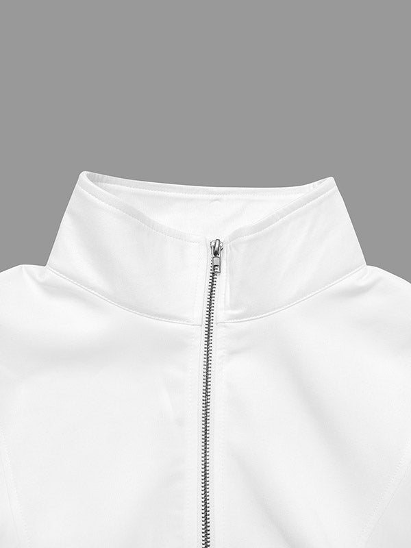 Long Sleeves Loose Split-Joint Striped Zipper Stand Collar Jackets Outerwear