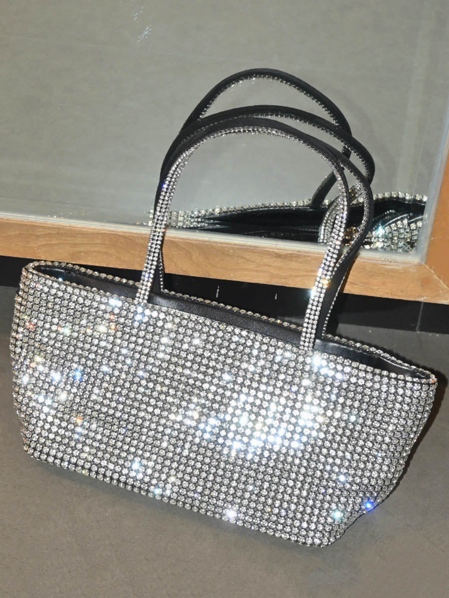 Zipper Solid Color Rhinestone Satchels Bags