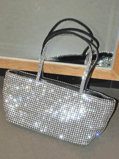 Zipper Solid Color Rhinestone Satchels Bags