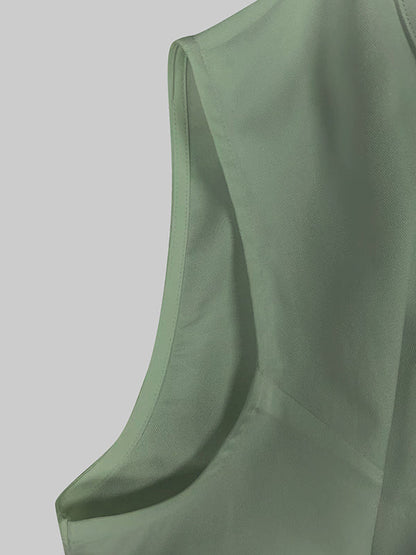 High Waisted Loose Pockets Solid Color Zipper V-Neck Jumpsuits