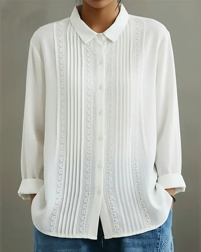 Claire | Women's Lace Trim Button-Up Long Sleeve Blouse