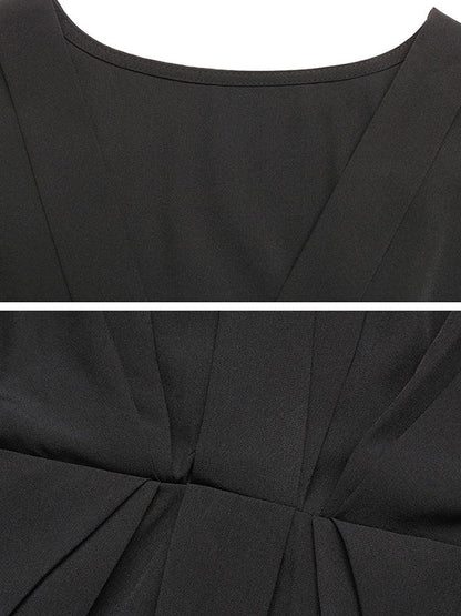 Mini-robes amples à manches raglan, plissées, élastiques, couleur unie, à col en V et à fentes 