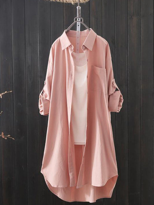 Chemises à manches longues et revers de couleur unie 