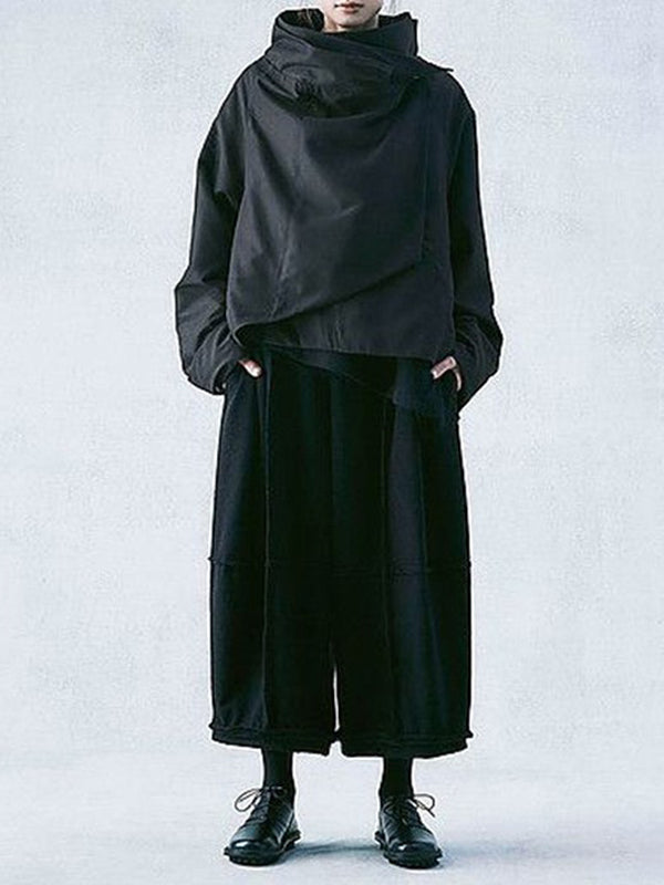 Solid Color Loose Long Sleeves Stand Collar Outerwear Jackets&Coats