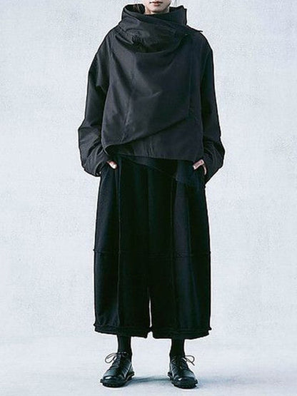 Solid Color Loose Long Sleeves Stand Collar Outerwear Jackets&Coats