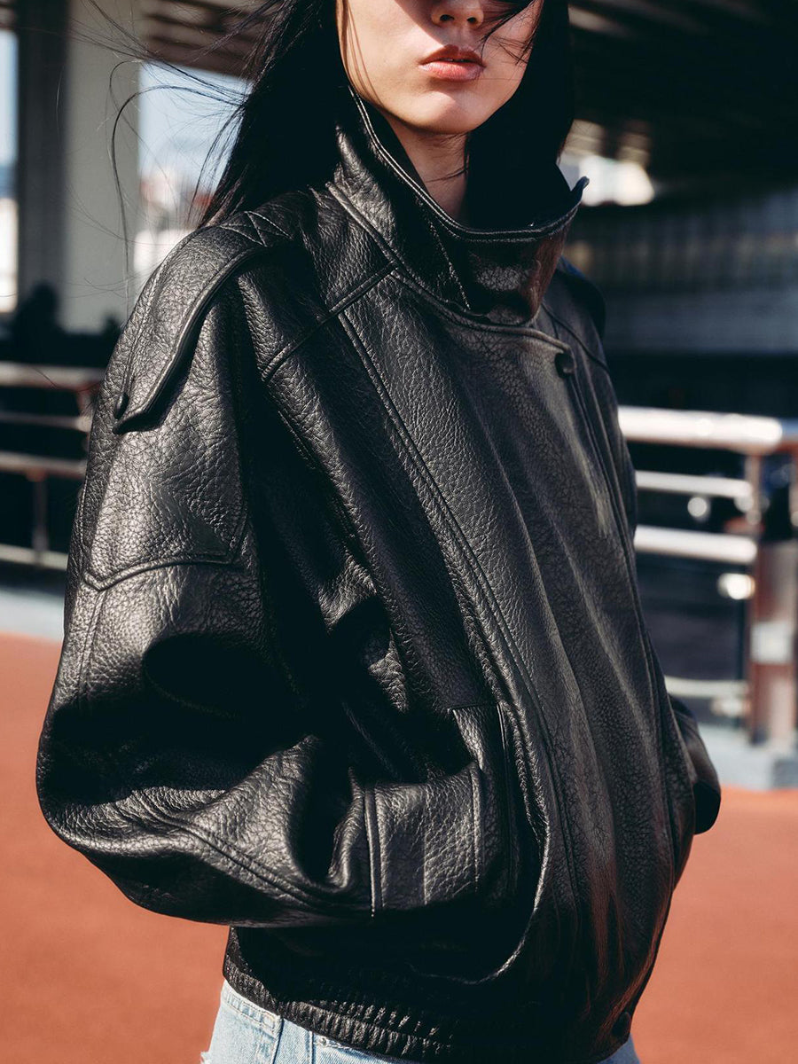 Zipper Split-Joint Solid Color Pockets Elasticity Buttoned Asymmetric Long Sleeves Stand Collar Outerwear Jackets