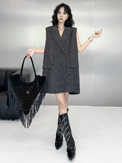 Loose Sleeveless Striped Lapel Vest Top