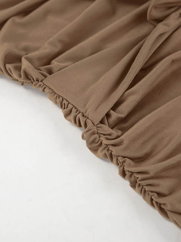 A-Line Bodycon Pleated Solid Color Tied Waist Zipper Round-Neck Mini Dresses