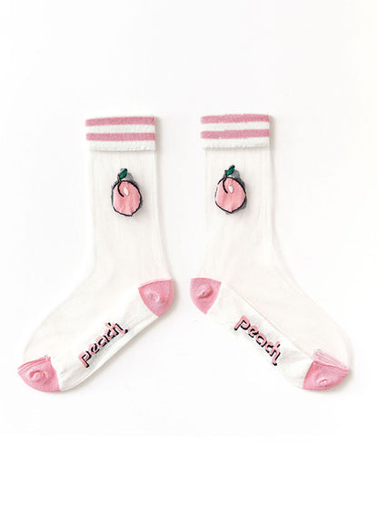 Breathable Letter Print See-Through Split-Joint Striped Sweat-Absorbing Socks Accessories