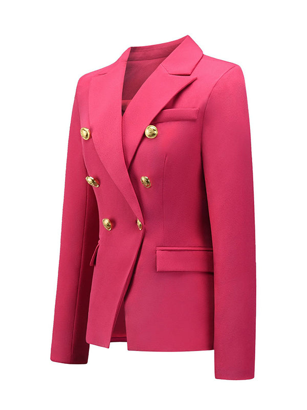 Long Sleeves Buttoned Notched Collar Blazer Outerwear
