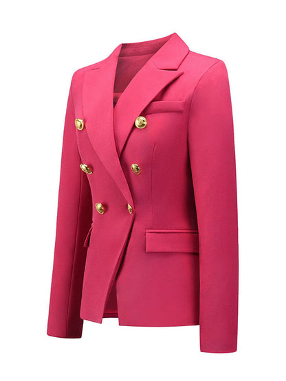 Long Sleeves Buttoned Notched Collar Blazer Outerwear