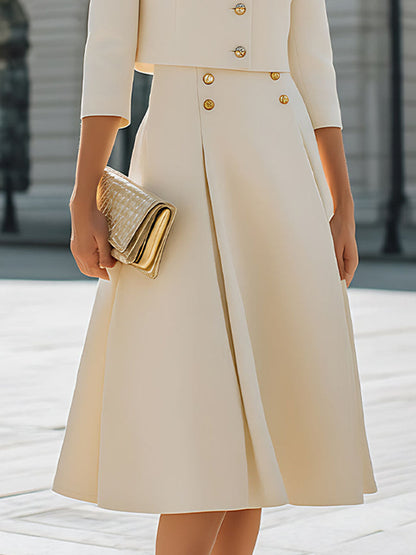 A-Line High Waisted Buttoned Pleated Solid Color Skirts Bottoms