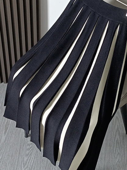 A-Line Loose Contrast Color Pleated Skirts Bottoms