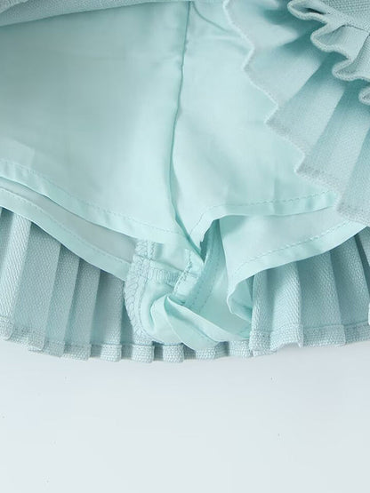 Loose No Belt Pleated Solid Color Skirts Bottoms