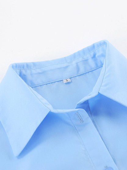 Long Sleeves Loose Buttoned Solid Color Split-Joint Twist Lapel Mini Dresses Shirt Dress