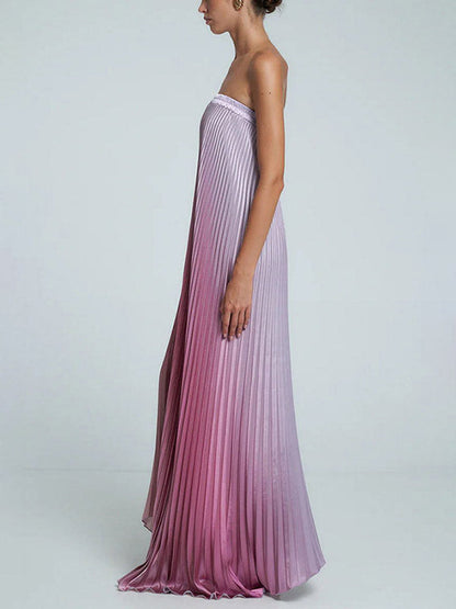 A-Line Loose Elasticity Gradient Pleated Tube Evening Dresses Maxi Dresses