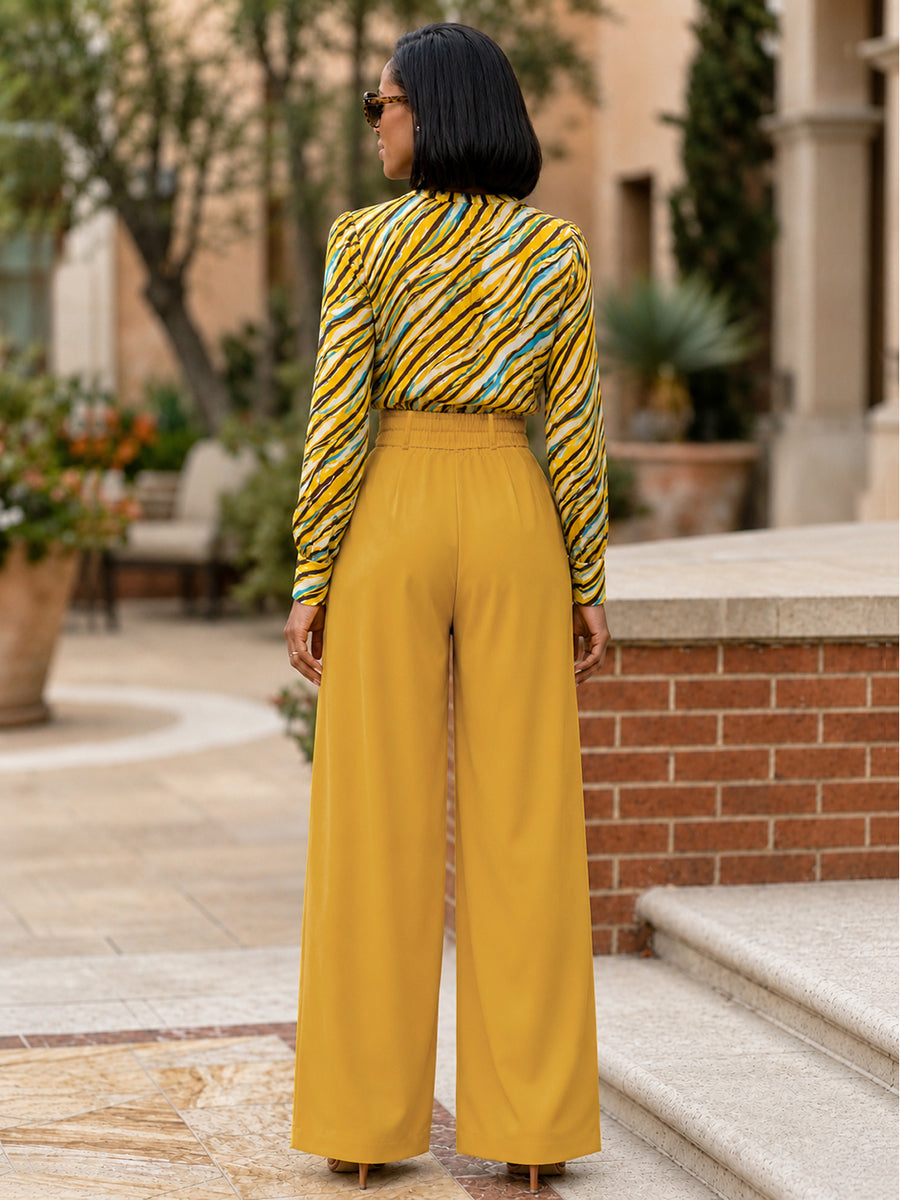 Wave Print Tiger Printed Contrast Color Long Sleeves Round-neck Blouses&shirts Tops