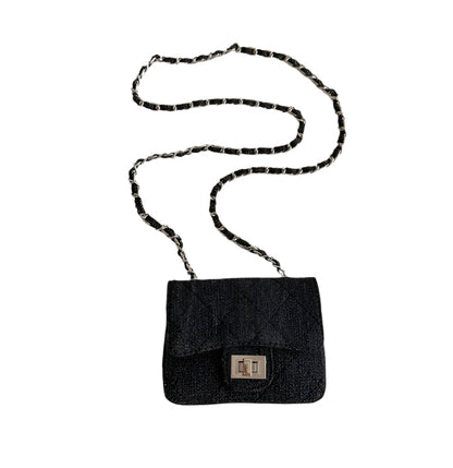Women Denim Flap Crossbody Bag | Diamond Grid Shoulder Bag black