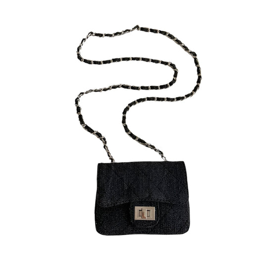 Women Denim Flap Crossbody Bag | Diamond Grid Shoulder Bag black