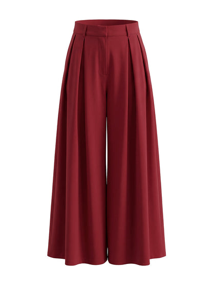 Solid Color Pleated Wide Pants Wide Leg Pants
