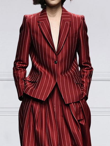 Long Sleeves Loose Striped Notched Collar Blazer Outerwear