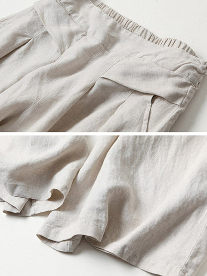 Pantalon ample en coton ramie de couleur unie, grande taille, jambes larges 