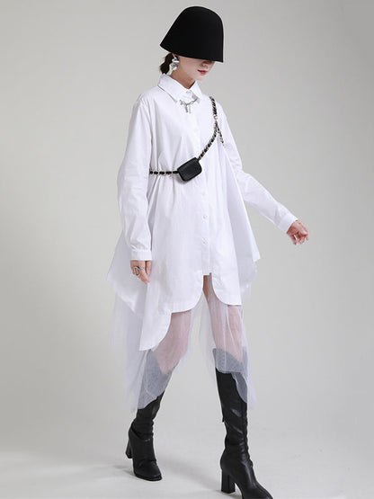 Urban Loose Split-Joint Lapel Long Sleeves Midi Dress