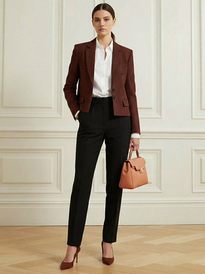 Long Sleeves Buttoned Lapel Collar Blazer Outerwear