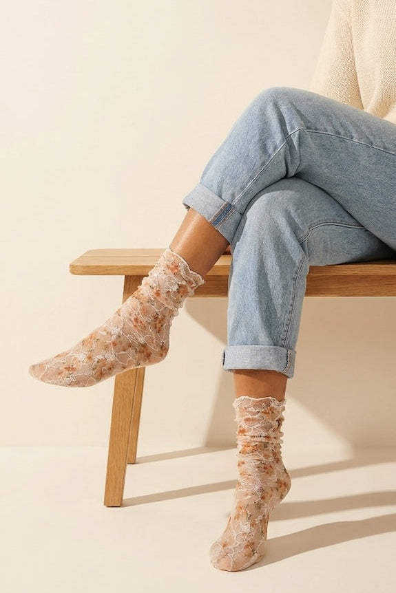 3-Pack Floral Mesh Sheer Socks