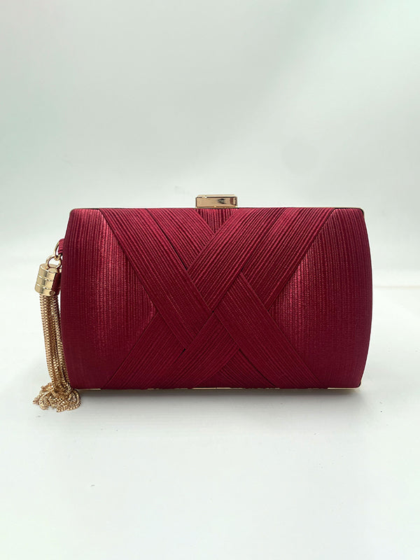 Sacs à main de banquet à pompons de couleur contrastée avec chaînes 