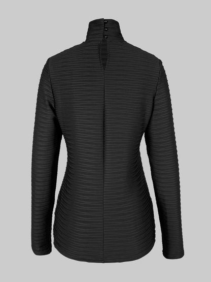 Long Sleeves Skinny Pleated Solid Color Split-Joint High Neck T-Shirts