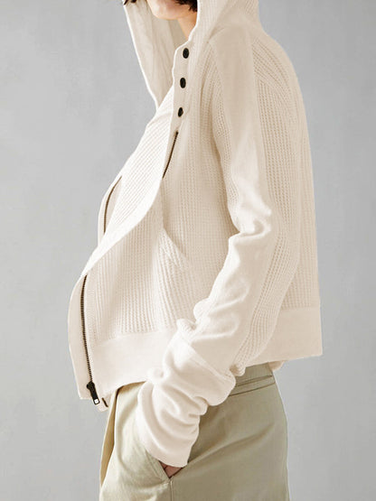 Veste à capuche, manches longues, poches boutonnées, fermeture éclair fendue, vêtements d'extérieur à capuche 