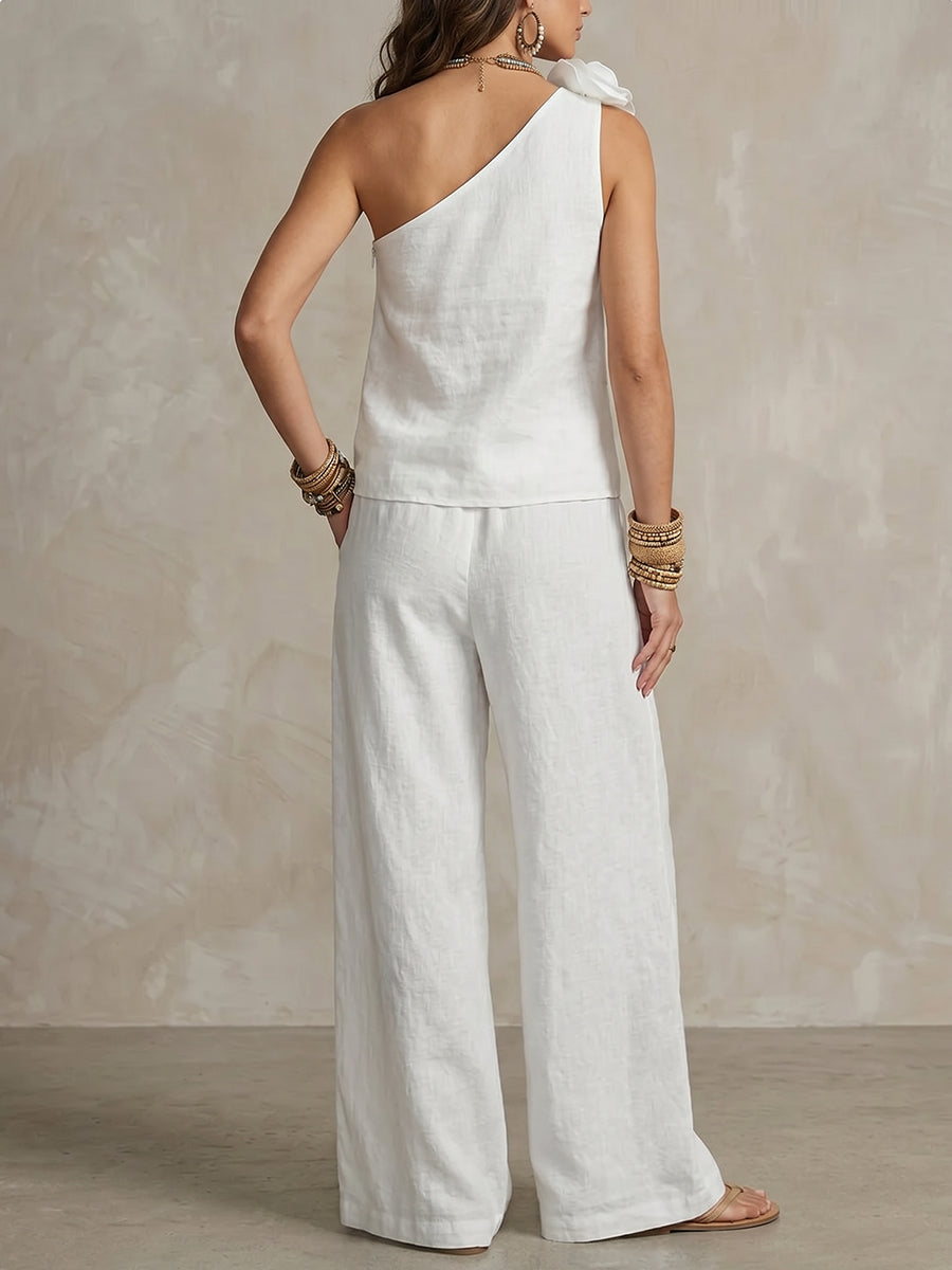 Loose Wide Leg Elasticity Pockets Solid Color Tied Pants Trousers