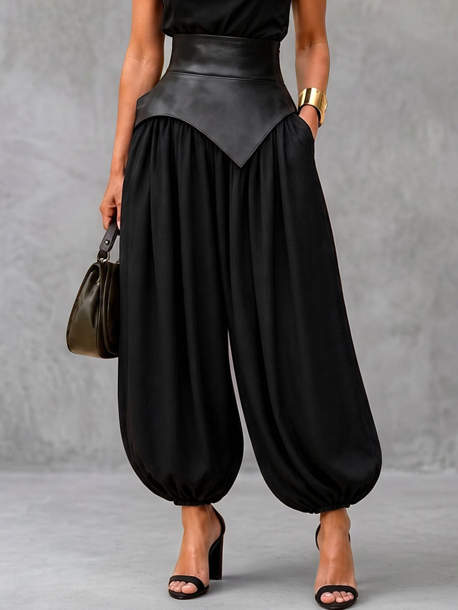 Zipper Solid Color Elasticity Wide Leg Loose Trousers Pants