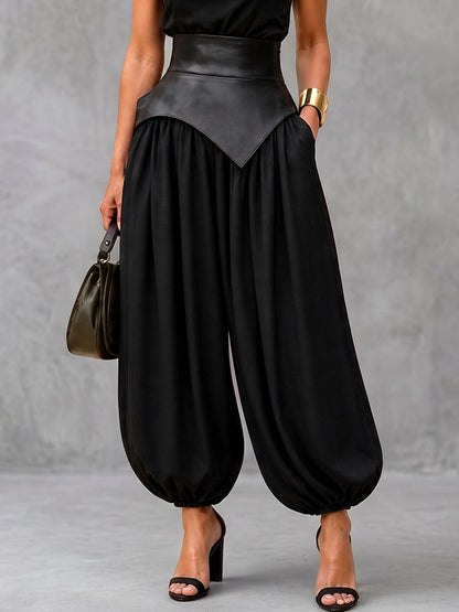 Zipper Solid Color Elasticity Wide Leg Loose Trousers Pants