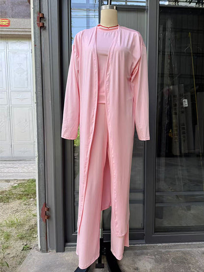 Ensemble trois pièces : cardigan ample à manches longues, t-shirt à col rond et pantalon élastique à cordon de serrage 
