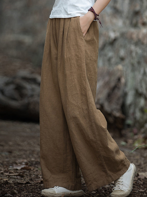 Elastische, einfarbige Hose mit weitem Bein 