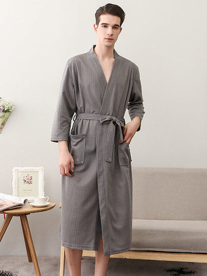 Comfortable Solid Bandage Thin Pajama Robe GRAY Men
