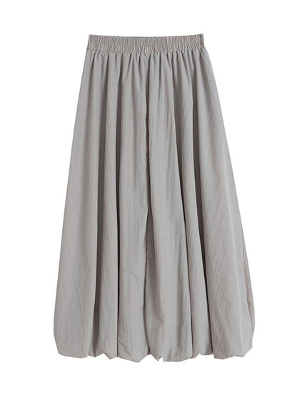 A-Line Loose Elasticity Pleated Pockets Solid Color Skirts Bottoms