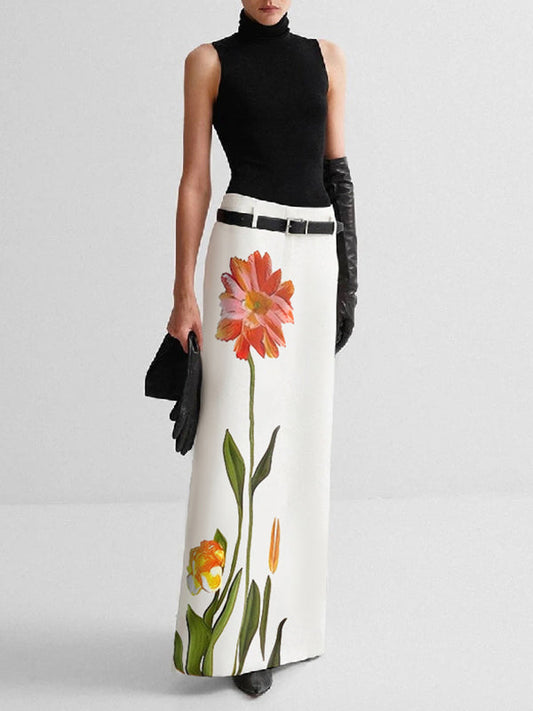 H-Line Flower Print Skirts Bottoms