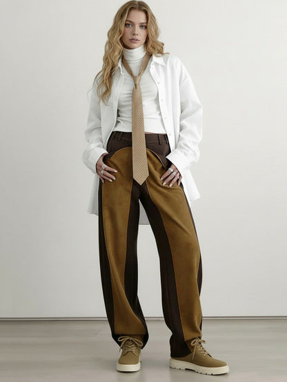 High Waisted Irregularity Contrast Color Split-Joint Pants