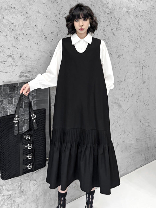 Long Sleeves Loose Buttoned Pleated Solid Color Polo Blouses&Shirts Tops