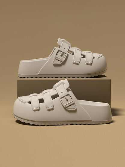 Hollow Round-Toe Split-Joint Platform Shoes Sandals