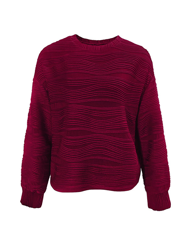 Long Sleeves Loose Solid Color Round-Neck T-Shirts