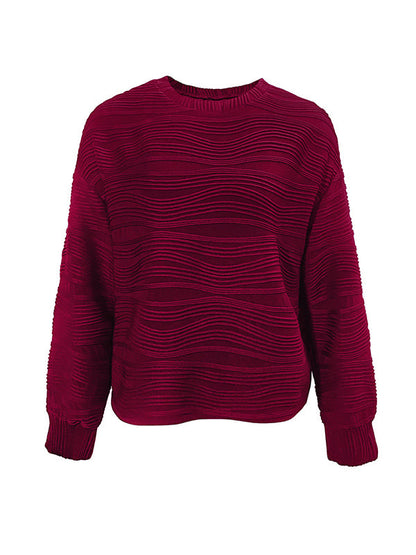 Long Sleeves Loose Solid Color Round-Neck T-Shirts