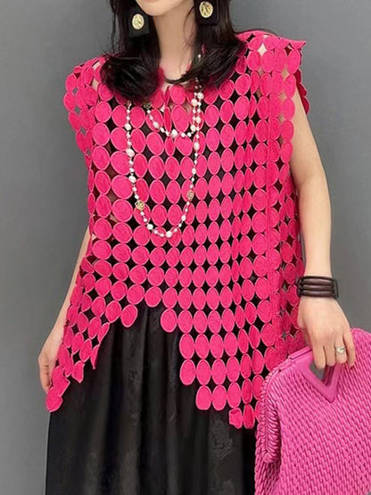 Haut sans manches à col rond et ourlet irrégulier, couleur unie, ample et creux 